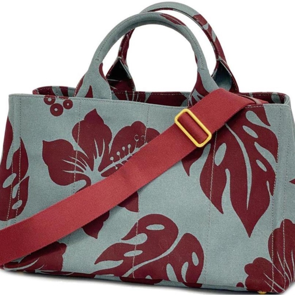 Stunning Prada Canapa Tote Rare Hibiscus Print Shoulder Strap & Dust Bag